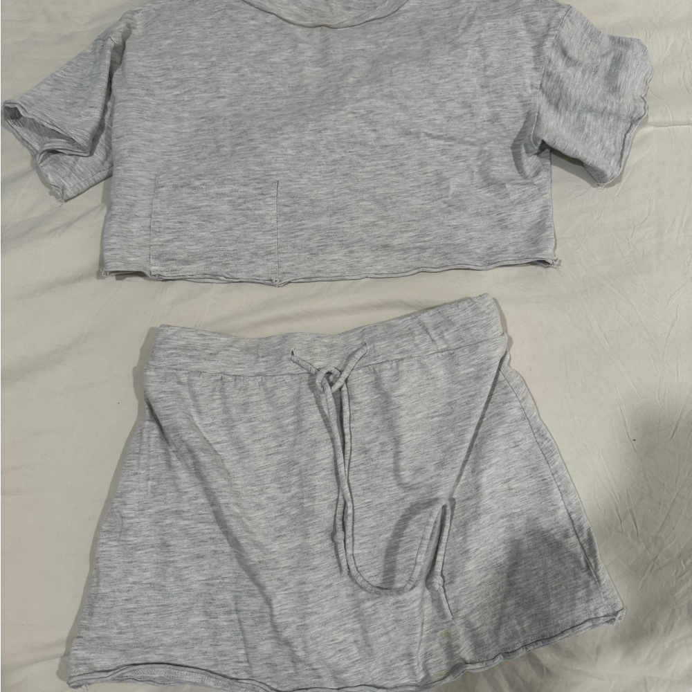 Gray Cropped Top and Skirt Set